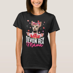Cute Devon Rex Mama Flower Bandana Cat Mother's T-Shirt