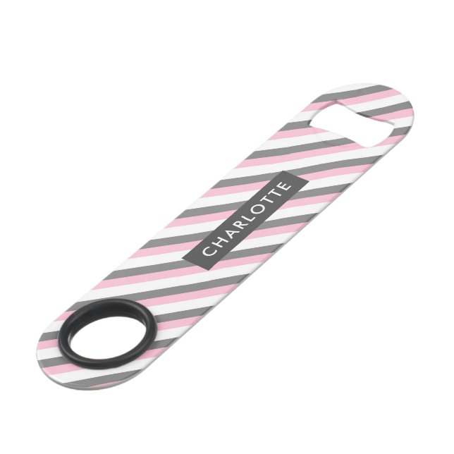 Cute diagonal stripes pattern custom name bar key (Front Angled)