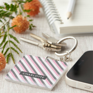 Cute diagonal stripes pattern custom name keychain
