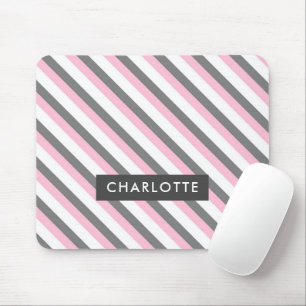 Cute diagonal stripes pattern custom name mouse pad