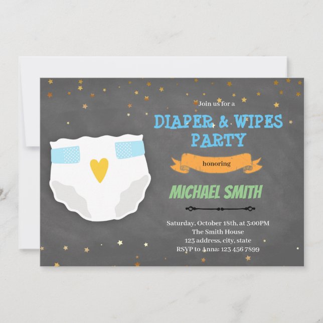 Cute diaper and wipe shower invitation (Front)