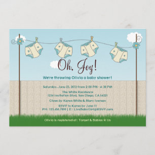 Cute Diaper Clothesline Gender Neutral Baby Shower Invitation