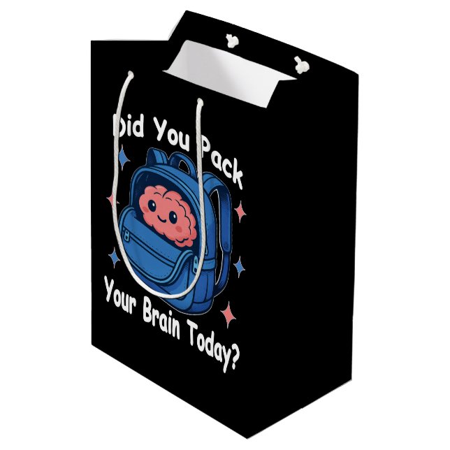 Cute “Did You Pack Your Brain Today?” Brain Pun Medium Gift Bag (Back Angled)