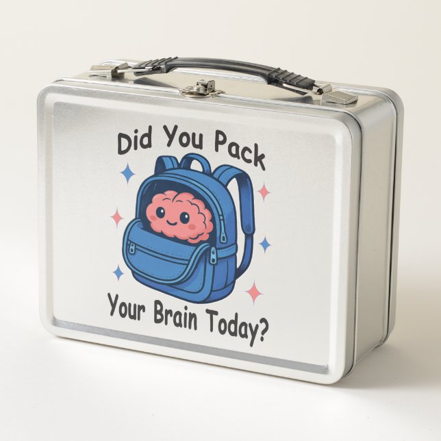Cute “Did You Pack Your Brain Today?” Brain Pun Metal Lunch Box (Front)