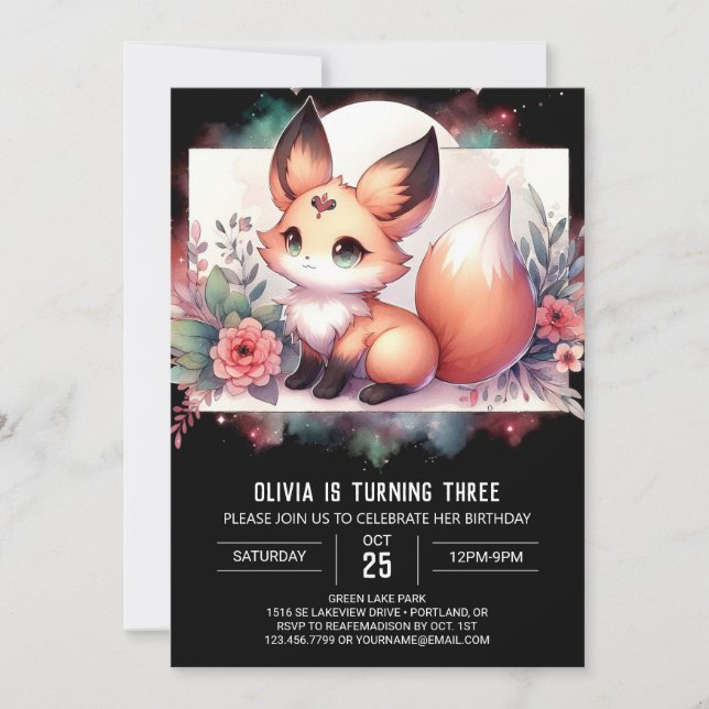 Cute Digital Fox Birthday invitation (Front)