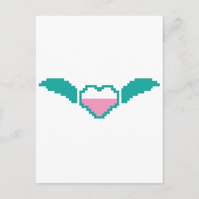 Cute digital heart with wings postcard (Front)