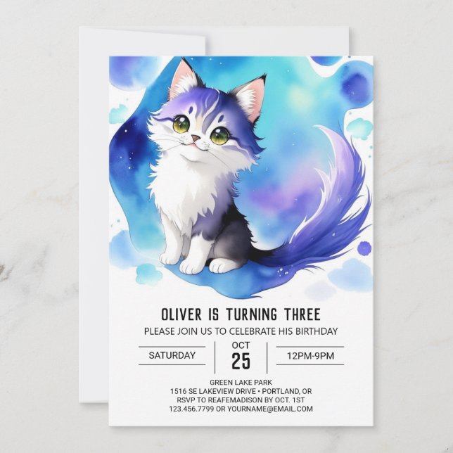 Cute Digital Kitty Birthday Invitation (Front)