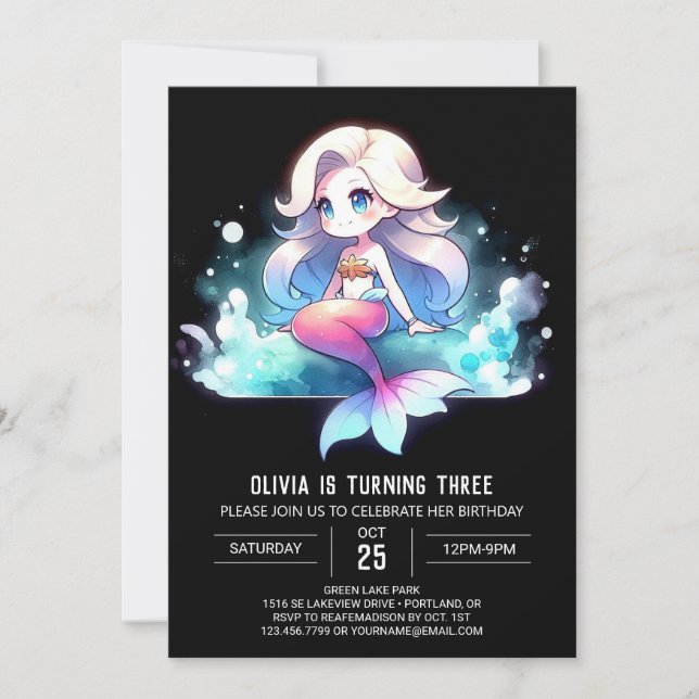 Cute Digital Mermaid Birthday Invitation (Front)