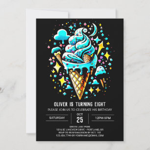 Cute Digital Sweet Boy Ice Cream Birthday Invitation