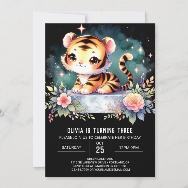 Cute Digital Tiger Birthday Invitation (Front)
