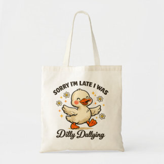Cute Dilly Dallying Duck Retro Floral Funny Tote Bag