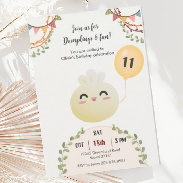 Cute Dim Sum Dumpling Anniversaire Fête Invitation (Créateur téléchargé)
