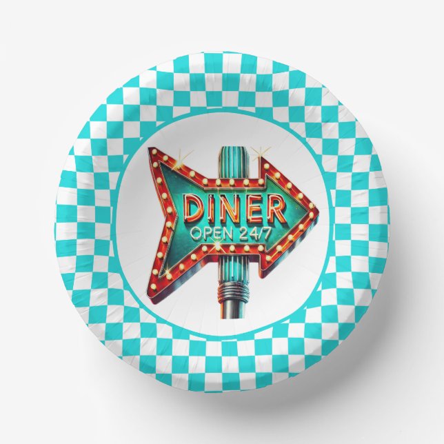Cute Diner retro party  Paper Plate (Front)