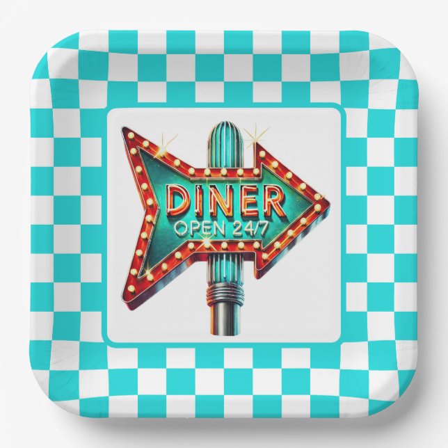 Cute Diner retro party  Paper Plate (Front)