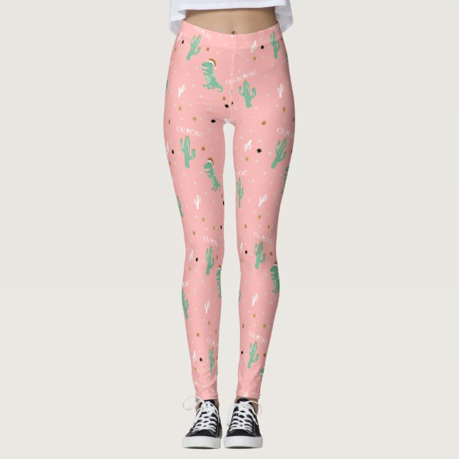 Cute Dino and Cactus On point Leggings (Front)