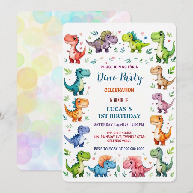 Cute DIno Baby Dinosaurs 1st Birthday party Save T Save The Date (Front/Back)