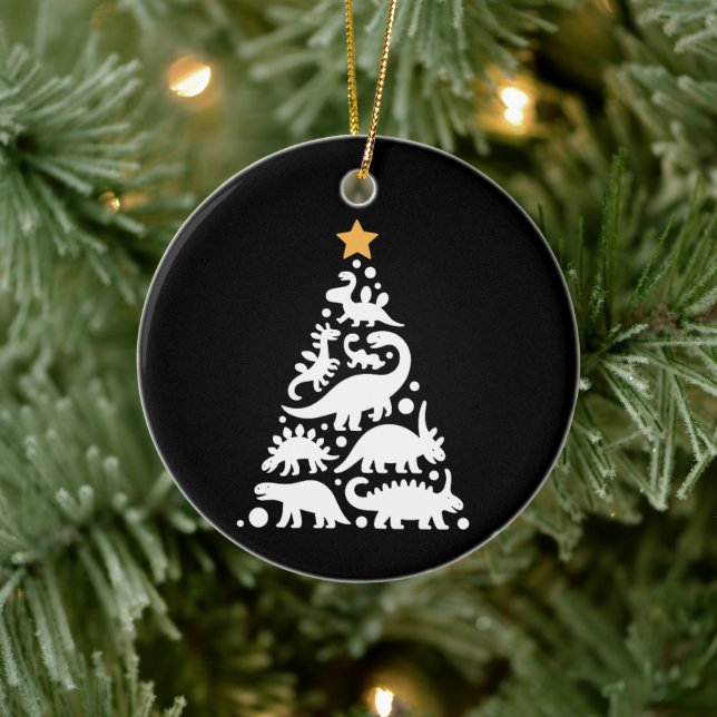 Cute Dino Christmas Tree Funny Dinosaur Holiday Ceramic Ornament (Tree)