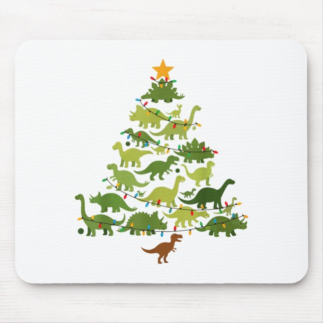 Cute Dino Christmas Tree Merry Dinomas Xmas Lights Mouse Pad (Front)