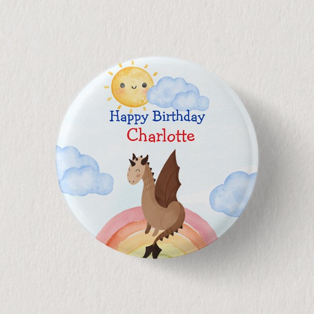 Cute dino Dragon Boy Birthday Party 1 Inch Round Button (Front)