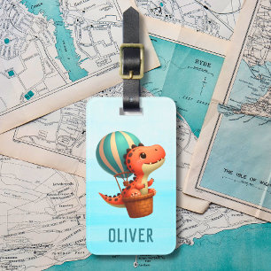 Cute Dino Flying in a Hot Air Balloon Luggage Tag