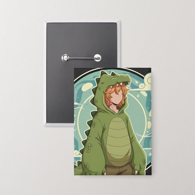 Cute Dino Friend Anime Boy - Green Dinosaur (Front/Back)