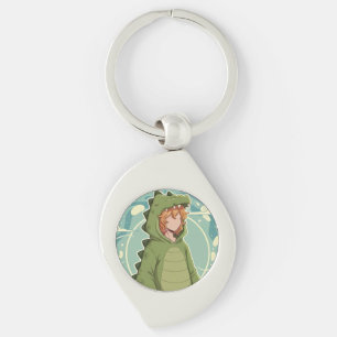 Cute Dino Friend Anime Boy - Green Dinosaur Keychain