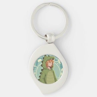 Cute Dino Friend Anime Boy - Green Dinosaur Keychain