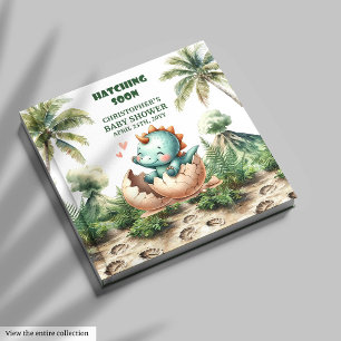 Cute Dino Hatching Soon Baby Shower Book