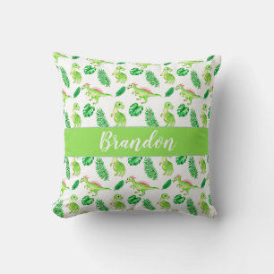 Cute dino in the tropical garden baby blanket part throw pillow