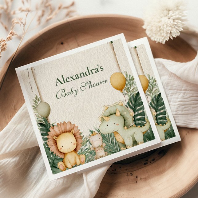 Cute Dino Jungle Baby Shower Napkin (Creator Uploaded)