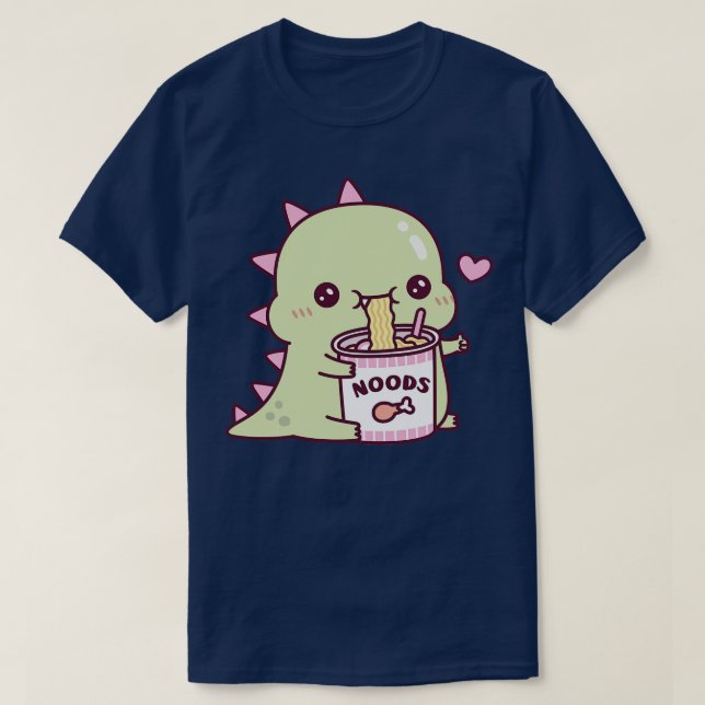 Cute Dino Loves Instant Noodles T-Shirt (Design Front)