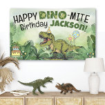 Cute Dino-Mite Kids Name Dinosaur Birthday Party Banner<br><div class="desc">This super cute 3.5x5 ft. cartoon t-rex Happy Dino-mite Birthday Party Banner, with personalized birthday boy / girl name, is the perfect decoration for your little one's dinosaur Jurassic theme birthday party! Designed to match kid's birthday party invitations, birthday year t-shirts, and party decorations, in years first-5th, this banner is...</div>