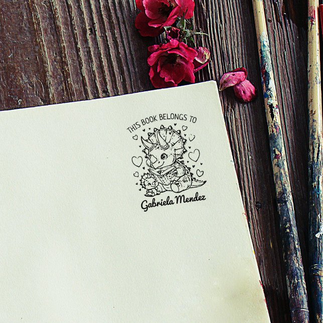 Cute Dino Mom Bookplate Rubber Stamp (Creator Uploaded)
