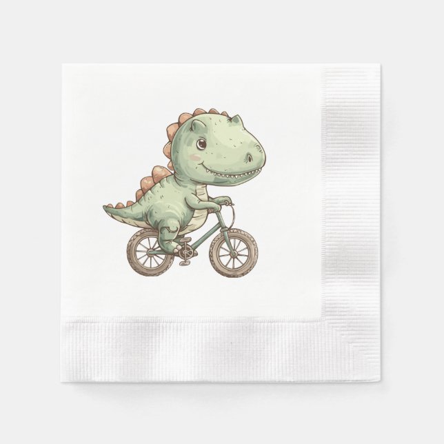 Cute dino on bicycle napkin (Front)