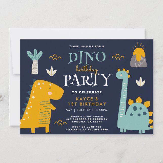 Cute Dino Party First Birthday Invitation (Front)