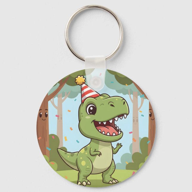 Cute Dino Party  Keychain (Front)