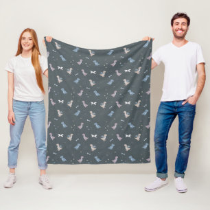 Cute Dino Patern Bluish Grey Fleece Blanket