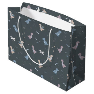Cute Dino Patern Bluish Grey Grand Cadeau Sac