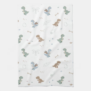 Cute Dino Patern White Kitchen Towel
