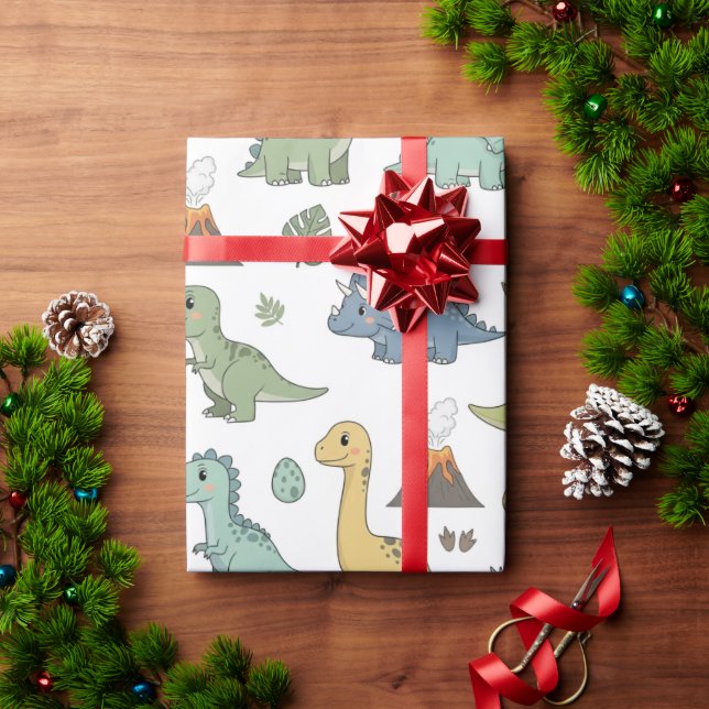Cute Dino Pattern Kids Birthday Wrapping Paper (Holiday Gift)