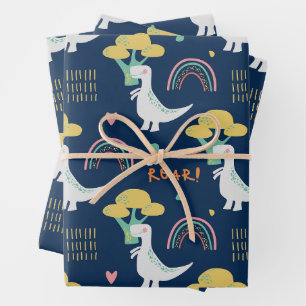  Cute Dino Pattern Wrapping Paper Sheet