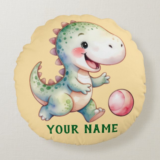 Cute Dino Personalized Round Pillow (Front)