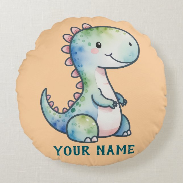 Cute Dino Personalized Round Pillow (Front)