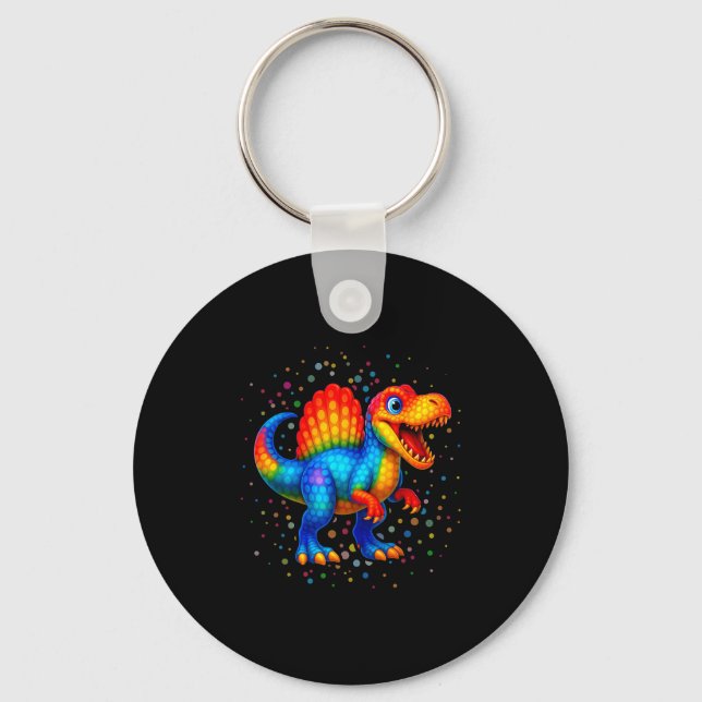 Cute Dino Spinosaurus Polka Dot Art Student Dot Da Keychain (Front)