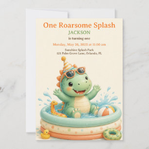 Cute Dino Splash Pool Party First Birthday  Invitation