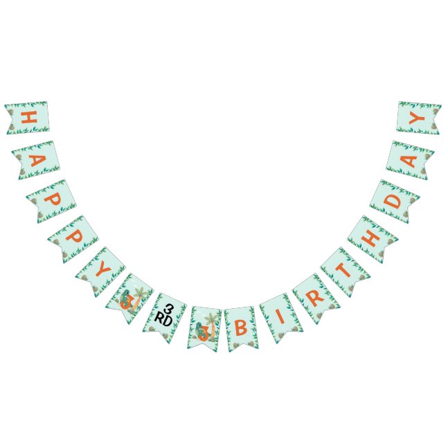 Cute Dino Themed Kid's Birthday Party Bunting Flags (All)