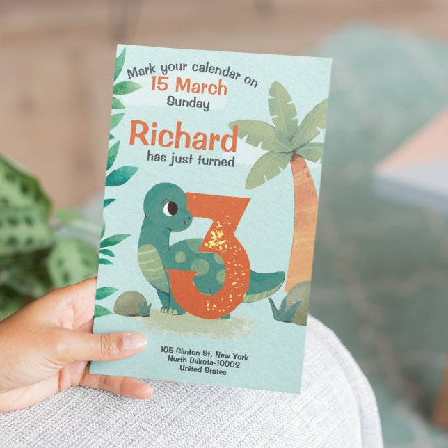 Cute Dino Themed Kid's Birthday Party Invitation (Creator Uploaded)