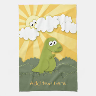 Cute Dino Trex in Sunshine Cartoon Kitchen Towel
