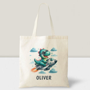 Cute Dino Trex Pilot Flying Jet Aircraft Tote Bag