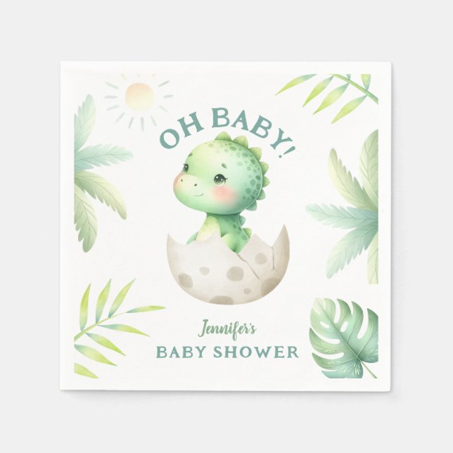 Cute Dino Tropical Dinosaur Baby Shower  Napkin (Front)